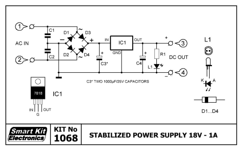 Stabilisiertes Netzteil 18V 0,5A max 1A B1068 Smart Kit Bausatz