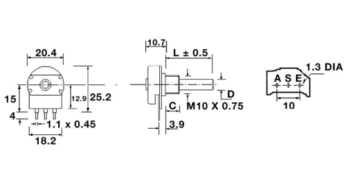 Drehpoti Potentiometer 6mm mono linear 220K Ohm omeg PC20A220K