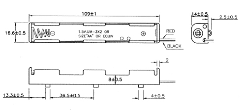 Batteriehalter 2x Mignon AA mit Anschlusskabel Kunststoff