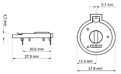 Batteriehalter für Knopfzellen bis max. 24,5 mm mit Printanschlu