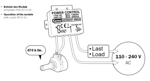 Leistungsregler Dimmer Lastregler 110V - 240V~ max 2600 VA M028 Kemo