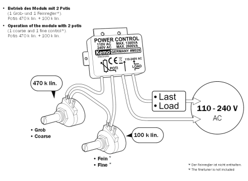 Leistungsregler Dimmer Lastregler 110V - 240V~ max 2600 VA M028 Kemo