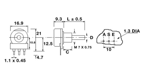 Drehpoti Potentiometer 4mm mono linear 1,0K Ohm omeg PC16A1K