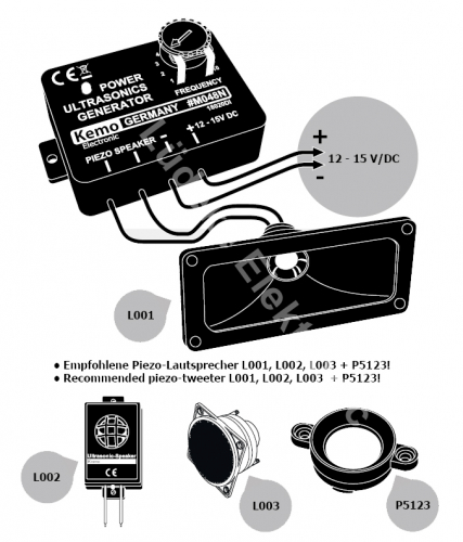 Ultraschall Generator 8kHz - 40khz 12V - 15V DC M048N Kemo