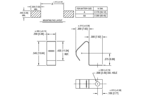 Batteriekontakt einfach SMD Federkontakt für Mignon AA BK5231 Keystone