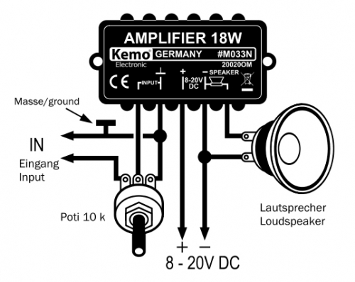 18Watt Universal Verstärkermodul 8V - 20V DC M033N Kemo