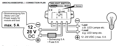 Dämmerungsschalter Lichtsensor 12V - 28V DC max 5A M197 Kemo