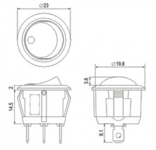 Wippenschalter Schalter rund mit grün beleuchteter Wippe 230V max 10A 1x EIN