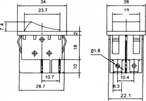 Wippenschalter weiß mit Roter Wippe und Symbolen I / O