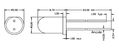 IR Infrarot Sender LED 5mm 210mW 12° Wasserklar