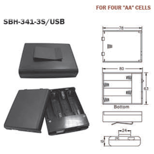 Batteriehalter 4x Mignon AA inkl Schalter und USB Anschluss BH341USB