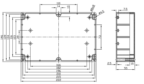 Kunststoff Gehäuse G218C grau mit transparentem Deckel IP65 220 x 146 x 55mm