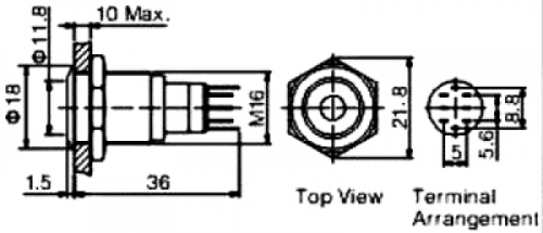 Drucktaster 16mm 1x UM (Wechselkontakt) 0,5A 230V AC grün beleuchteter Ring