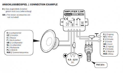 3,5Watt Verstärker Mono Modul 4,5V - 12V DC M031N Kemo