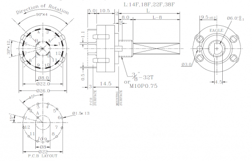 Stufendrehschalter Drehschalter Stufenschalter mit 2 x 6 Positionen MSP 1-2-6