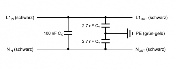 Funk Entstörkondensator X1 100nF Y2 2x2,7nF Kondensator mit Litze und Erdung