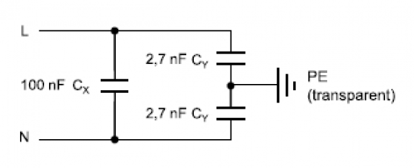 Funk Entstörkondensator Kondensator X1 100nF Y2 2x 27nF mit Leitung und Erdung
