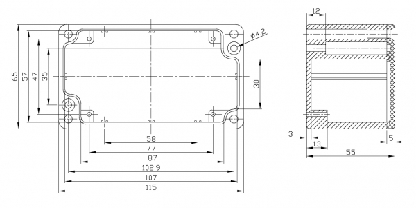 Gehäuse Alu IP65 G111 IP65 hohe Schirmdämpfung 115 x 65 x 55mm