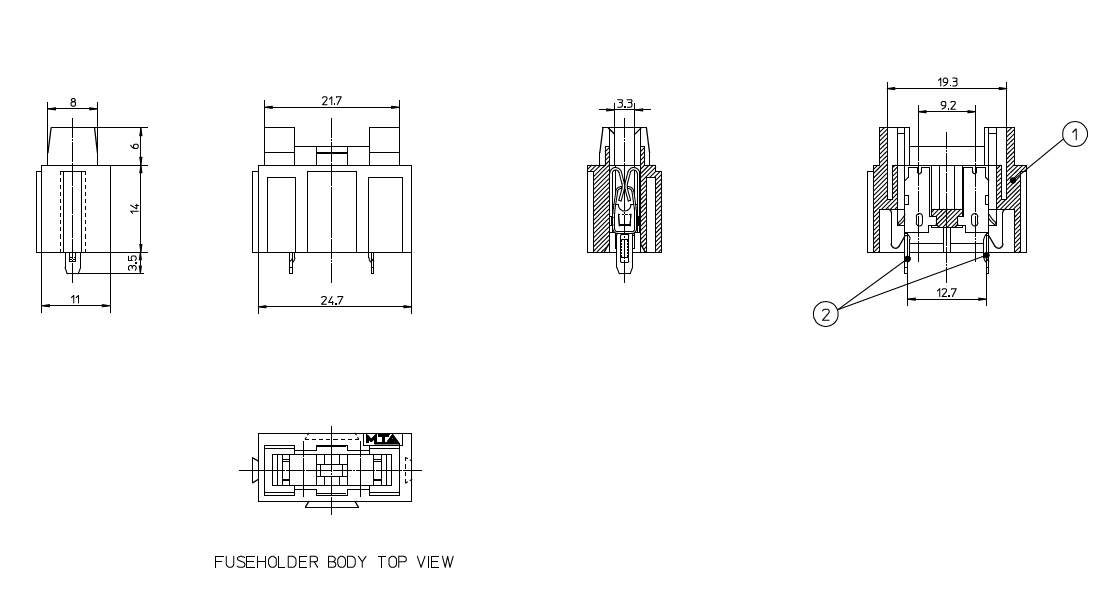 Sicherungshalter SH-7 Print-Montage f. Standard-KFZ-Sicherungen