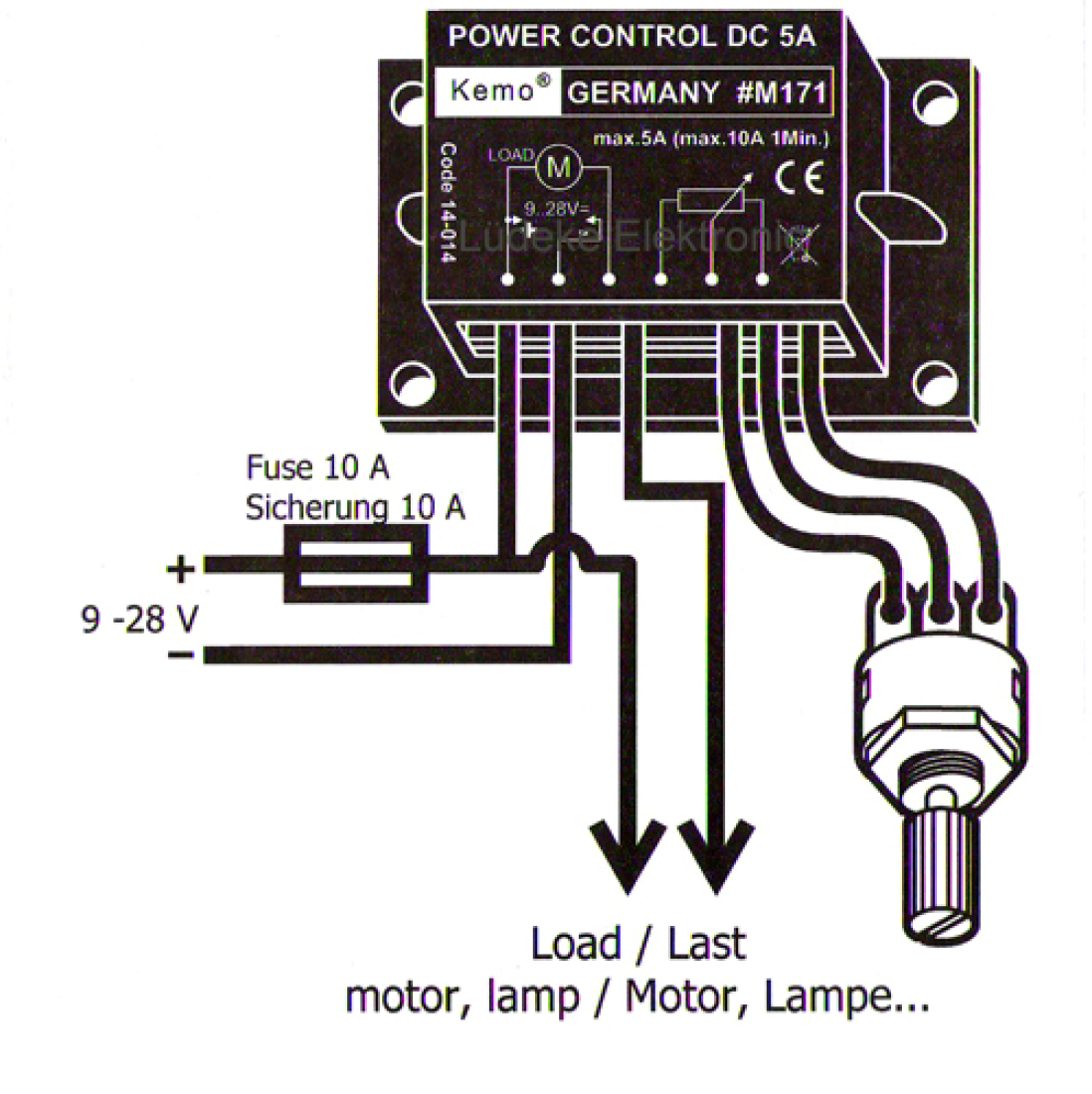 DC Dimmer Drezahlregler Gleichstromregler 9V - 28V 12V max 10A M171 Kemo DC Dimmer Drezahlregler Gleichstromregler 9V - 28V 12V max 10A M171 Kemo