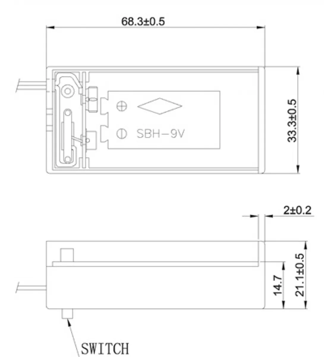 BS-6T - 9V Blockbatterie Anschluß - Batterie - T-Form