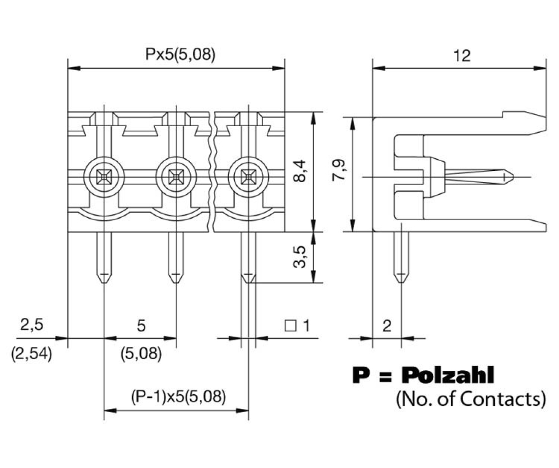 Stiftleiste zu Klemmleiste 3polig horizontal SVS3-508HGN