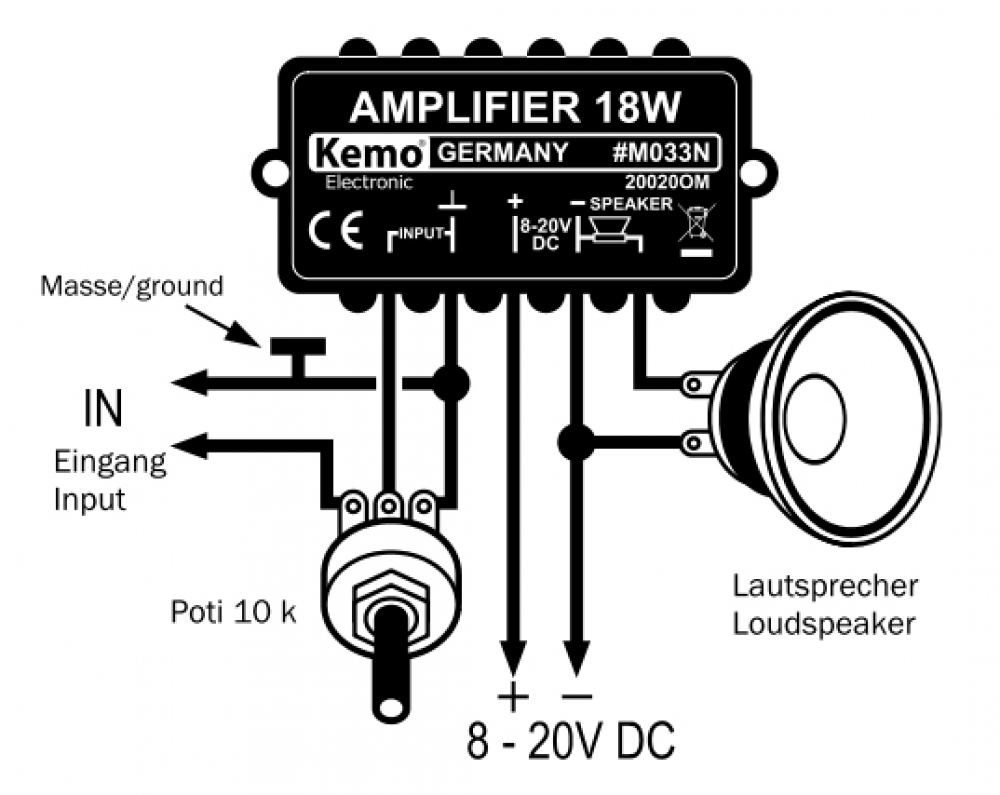 18Watt Universal Verstärkermodul 8V - 20V DC M033N Kemo