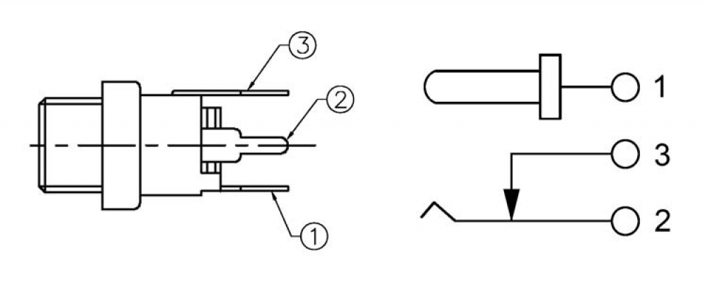 DC Einbaubuchse mit Schaltkontakt 5,5 x 2,1mm