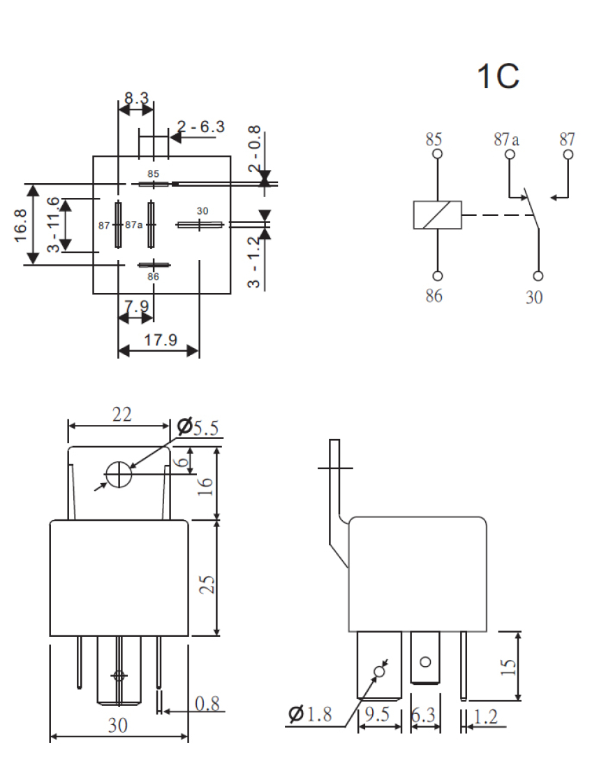 12V KFZ Relais mit Wechslerkontakt 80A/60A Lastrelais AM3-12P