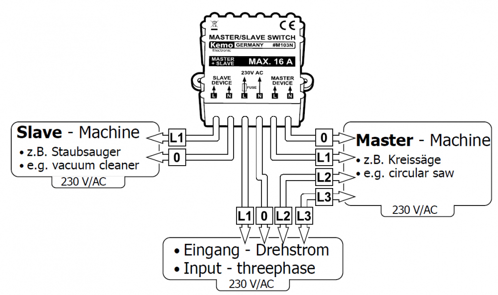 Master Slave Schaltmodul 230V AC max 15A Schaltleistung M103N Kemo