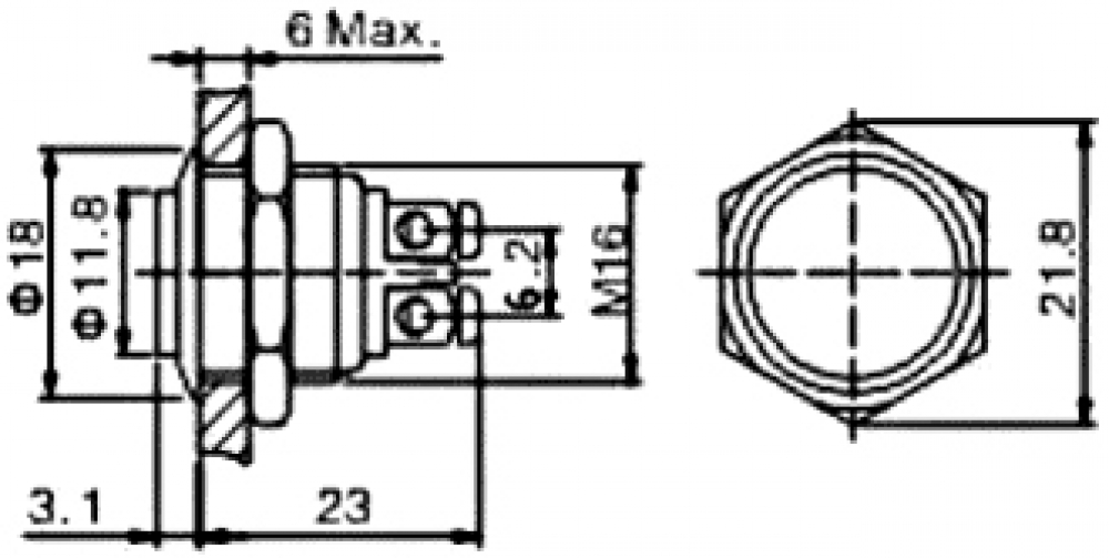 Drucktaster 16mm Vollmetal Messing/Gold farbig max 2A 48V TYP-2