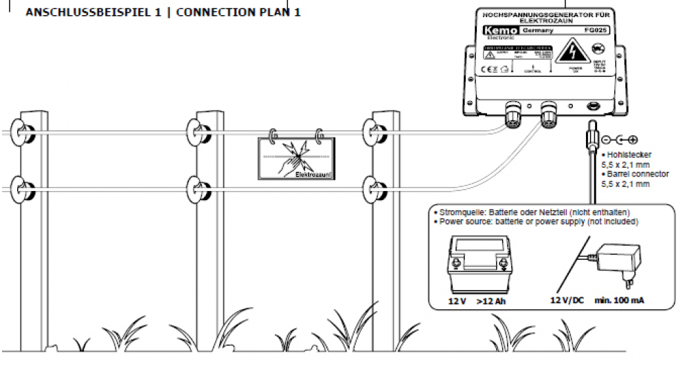 Weidezaungerät - Hochspannungsgerät für Elektrozaun bis zu 2500V FG025 Kemo