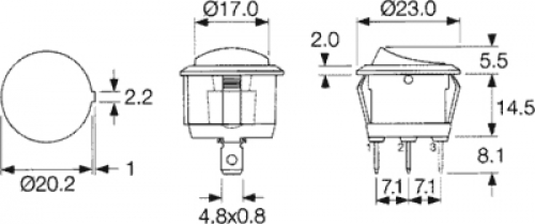 Wippenschalter rund weiß mit Symbolen I / O max 6A 250V AC