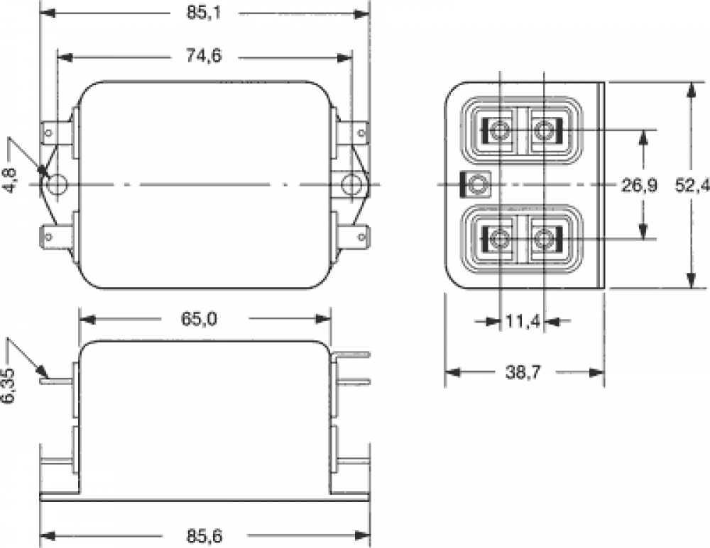 Entstörfilter 440V AC 3 Phasen L1 L2 L3 ( U V W) 10A Cx:100nF Cy