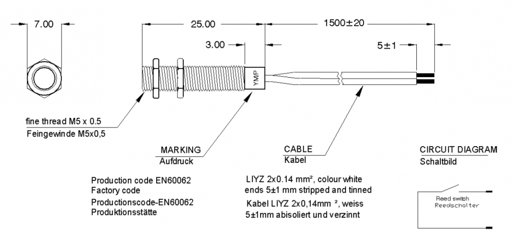 Magnetschalter Näherungsschalter M5 mit 1x Schliesser