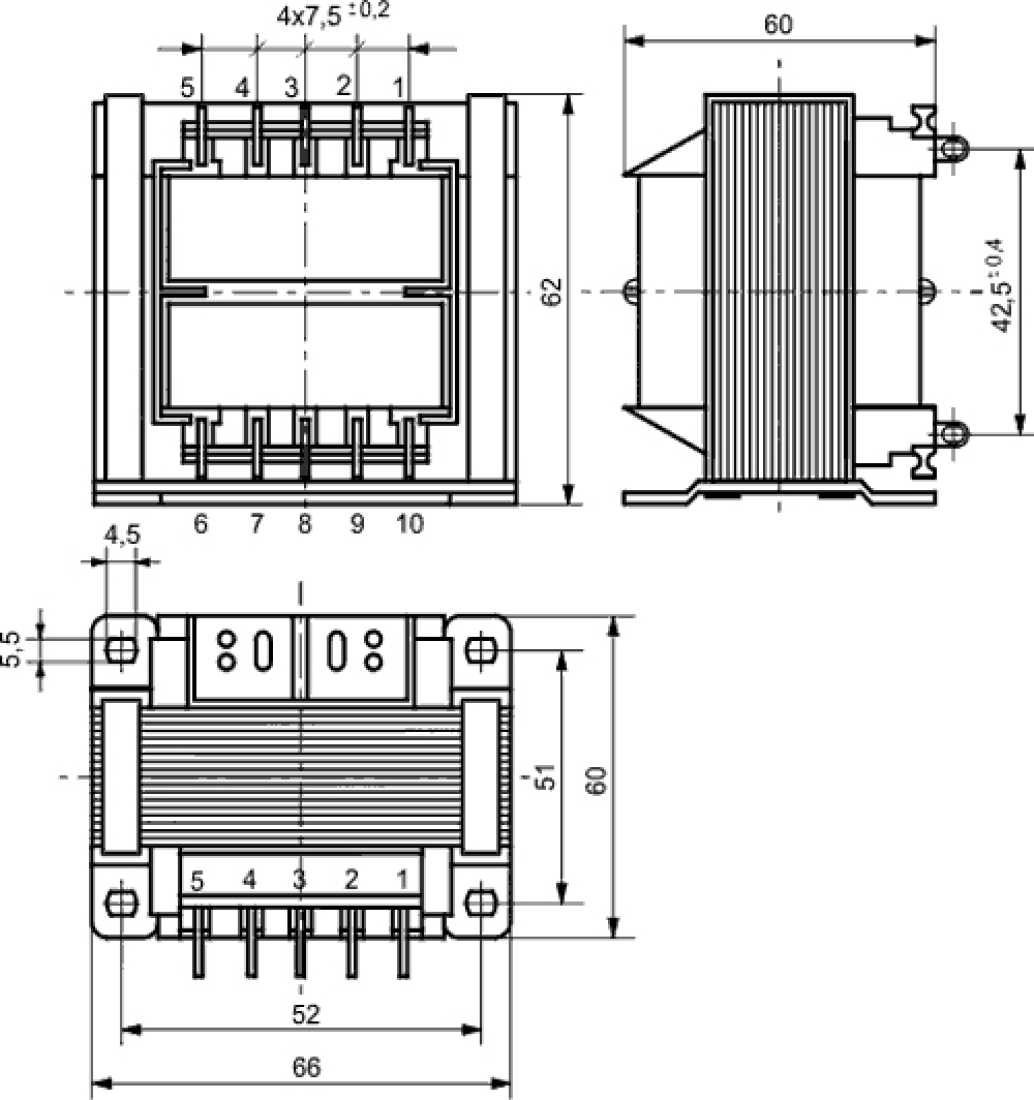 Netztrafo offener Block 230V AC auf 2x 12V AC max 2x 1,6A gesamt 40VA