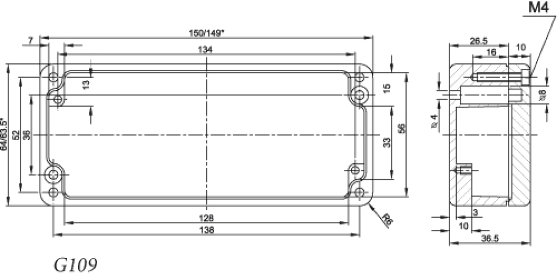 Gehäuse Alu G109 IP65 hohe Schirmdämpfung 150x63x36,5mm