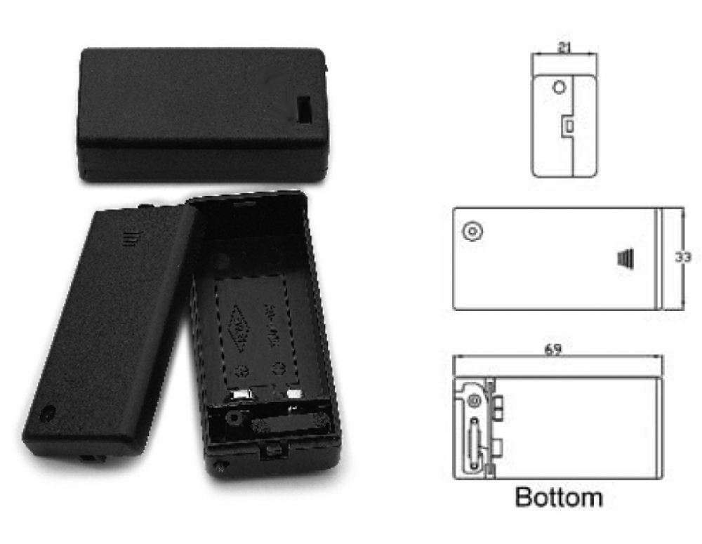 Batteriehalter 1 x 9 Volt Block geschlossen OHNE Schalter mit Kabel