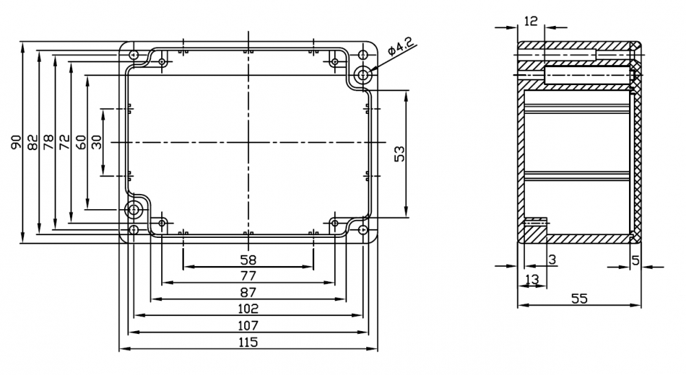Gehäuse Alu G113 IP65 hohe Schirmdämpfung 115 x 90 x 55mm