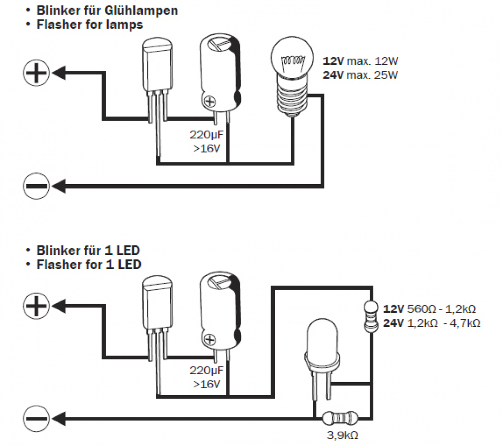 7V - 12V - 24V DC Blinker & Wechselblinker Blinkgeber max 1A 1,2Hz Kemo-Electronic M079E