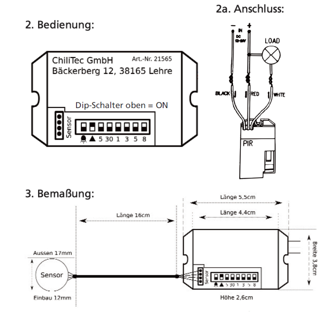 PIR Bewegungsmelder 12V DC max 60W für KFZ, Camping, Wohnmobil usw PIR416