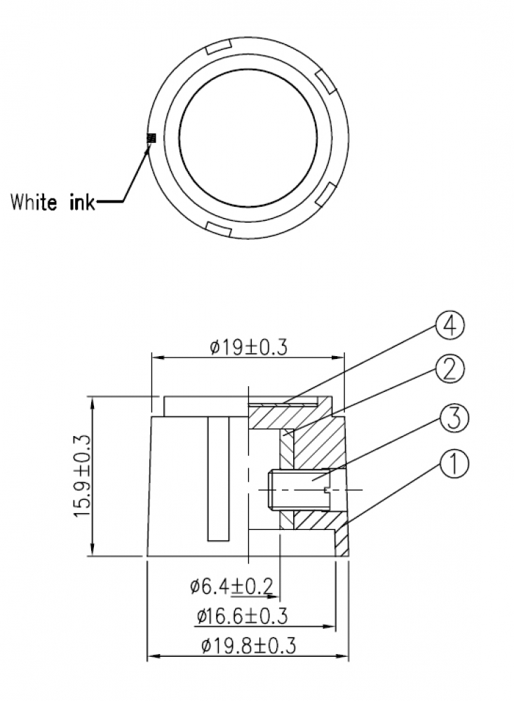 20mm Drehknopf mit Madenschraube und 6mm - 6,35mm Achsaufnahme