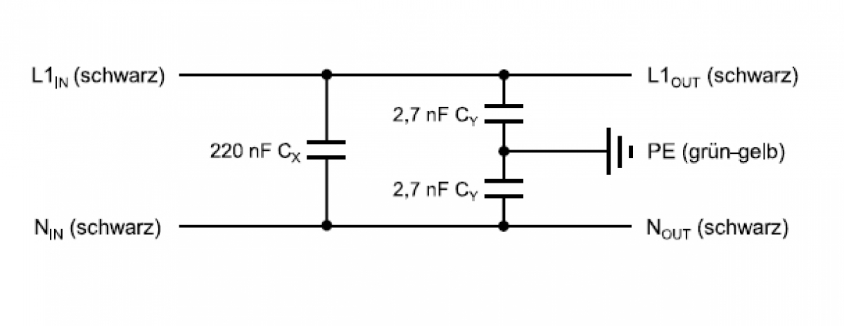 Funk Entstörkondensator Kondensator X1 220nF Y2 2x 2,7nF mit Litze und Erdung