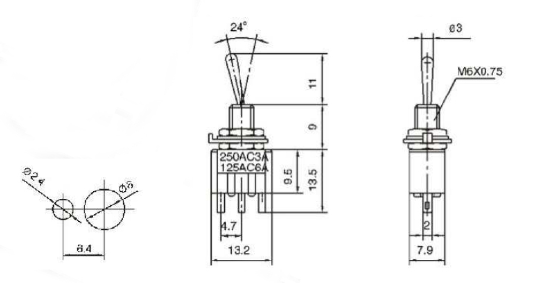 Miniatur Taster Kipptaster Hebelschalter (EIN) / AUS / (EIN) 3pol.