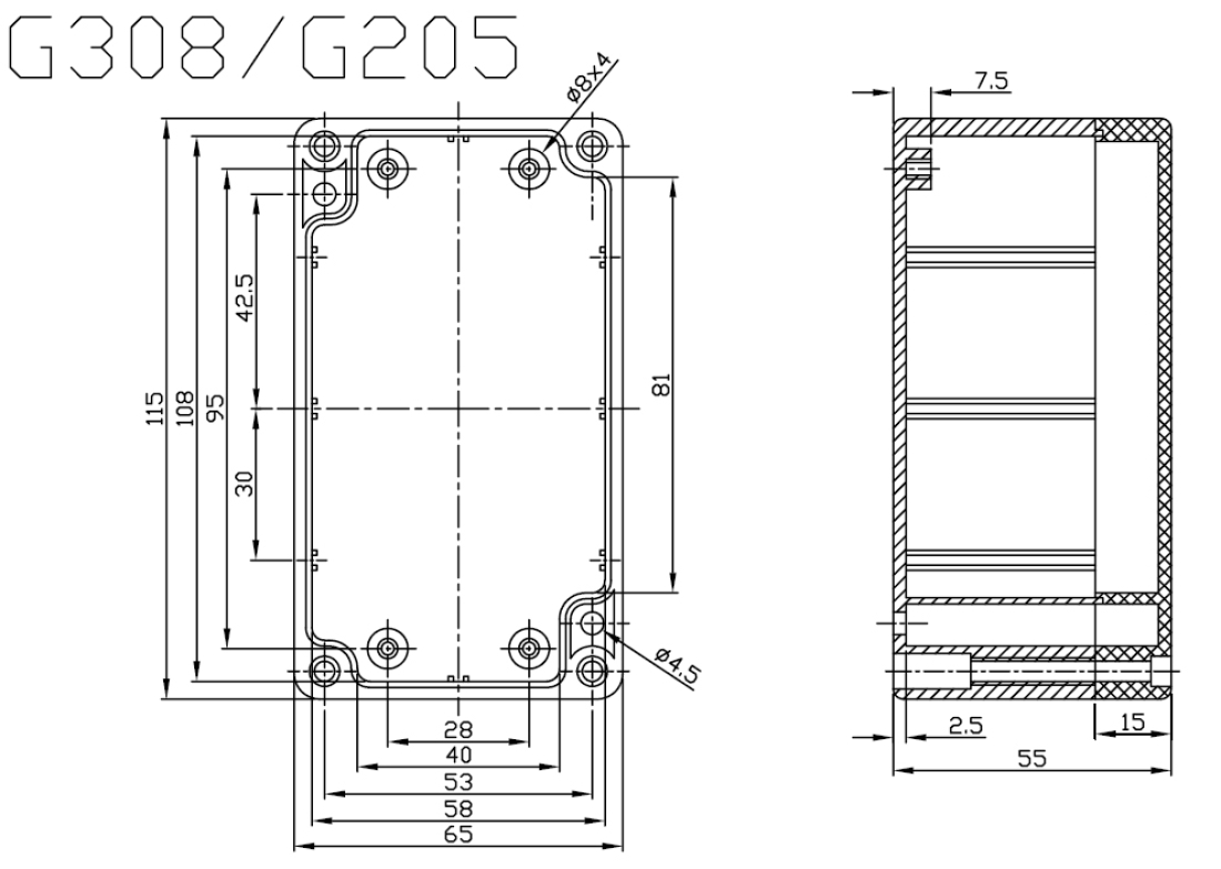 ABS Kunststoff Gehäuse G308 IP65 grau 115 x 65 x 55mm