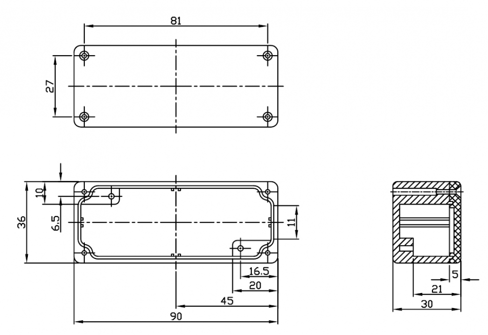 Gehäuse Alu G102 IP65 hohe Schirmdämpfung 90x36x30mm Velleman