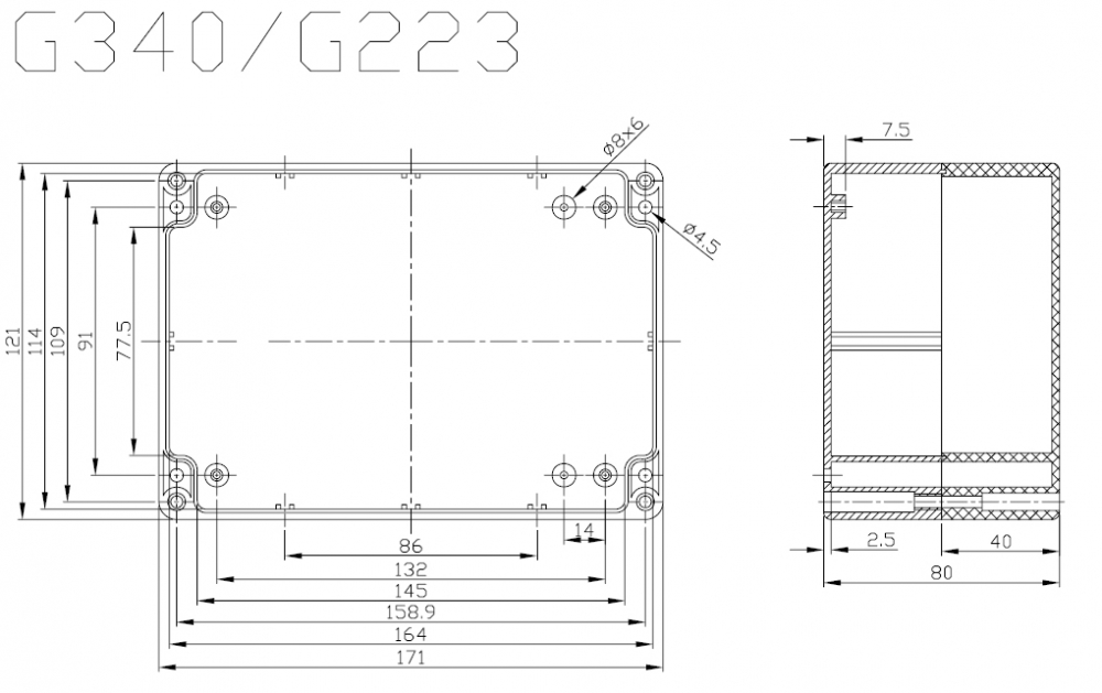 Gehäuse G340 IP65 grau 171 x 121 x 80mm