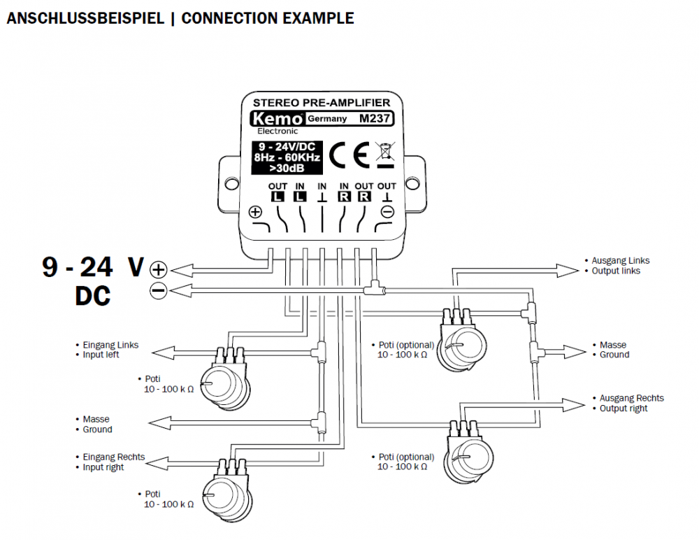 Stereo Vorverstärker 9V - 24V max 30dB Kemo M237