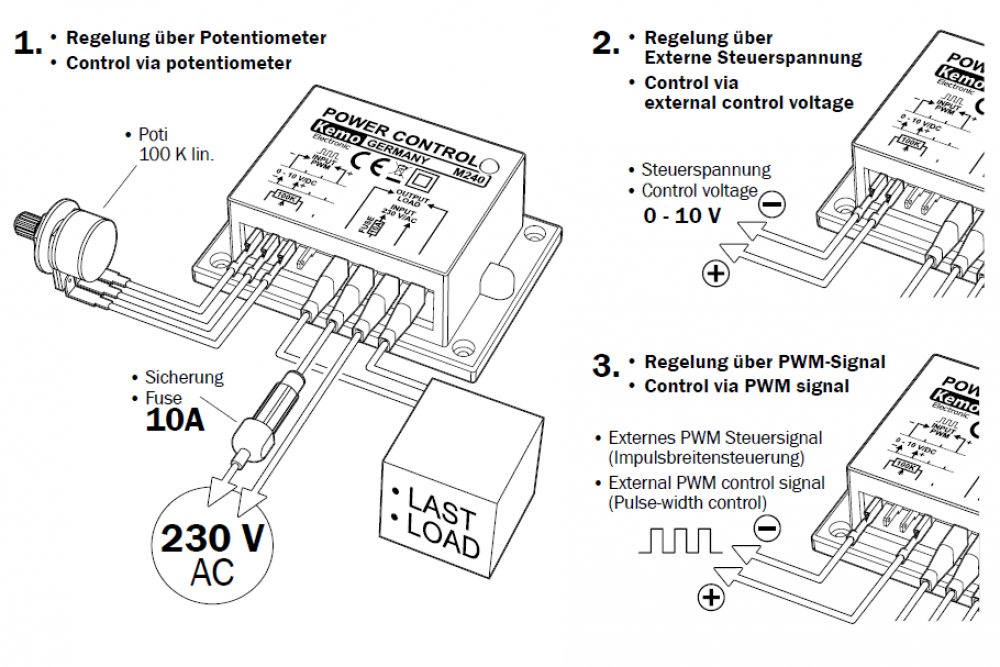 Leistungsregler Lastregler Dimmer 230V max 10A Phasenanschnitt Kemo M240