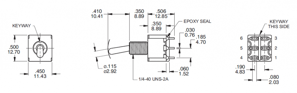 Miniatur Taster Kipptaster 2x (EIN )- AUS - (EIN) 6pol.